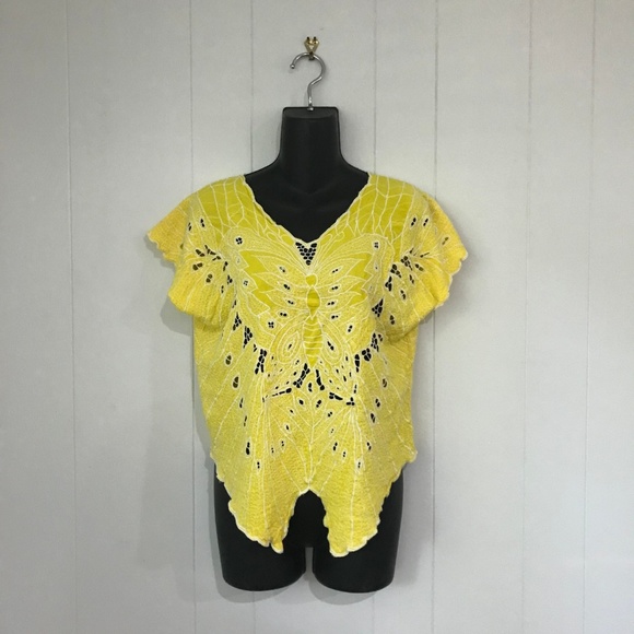 VINTAGE Butterfly Yellow Romantic Lace Top - Picture 1 of 6